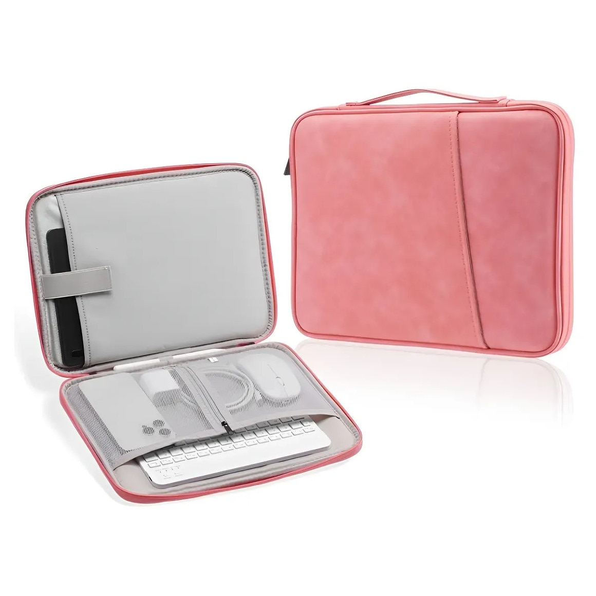Carcasa de protectie pentru tableta, 13 inch, stocare multistrat, impermeabila si rezistenta la uzura, material PU, Protectie fleece interna, Mare Capacitate, Portabili, cu Manere, Roz