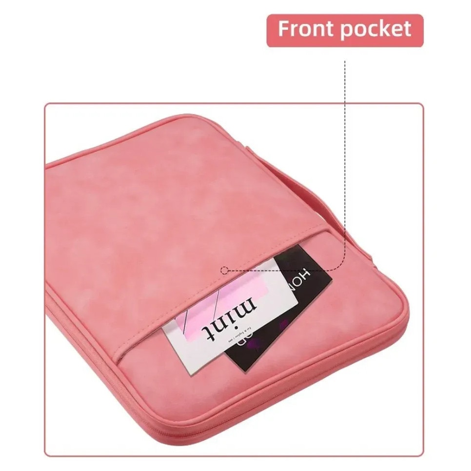 Carcasa de protectie pentru tableta, 13 inch, stocare multistrat, impermeabila si rezistenta la uzura, material PU, Protectie fleece interna, Mare Capacitate, Portabili, cu Manere, Roz