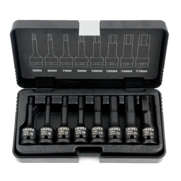 Set Chei Tubulare de Impact Ribe 3/8 Inch Cr-Mo cu Acoperire Fosfat Negru, 8 Piese