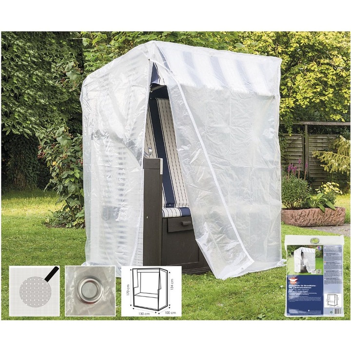 Husa de protectie transparenta din polietilena pentru sezlong, 130 x 100 x 170/134 cm