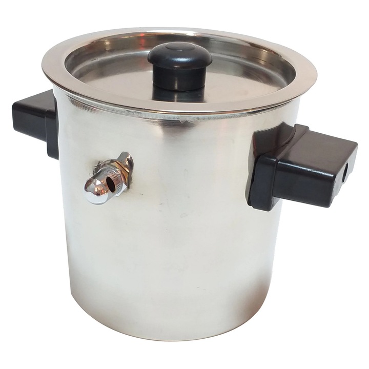 Oala pentru fiert lapte Kasemi, inox, 2 l, cu capac, manere negre