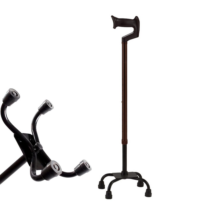 Baston telescopic cu patru picioare, cu maner in forma de arc, baza mica, Negru, FC005-HKC