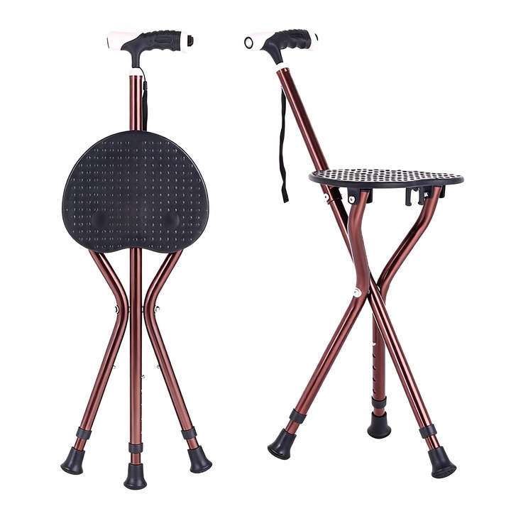 Feicaeesa® Baston Scaun Pliabil, 3 Picioare - Suport Reglabil pentru Seniori, Rose - Scaun Portabil cu Seta Spatioasa Antiderapanta pentru Calatorii