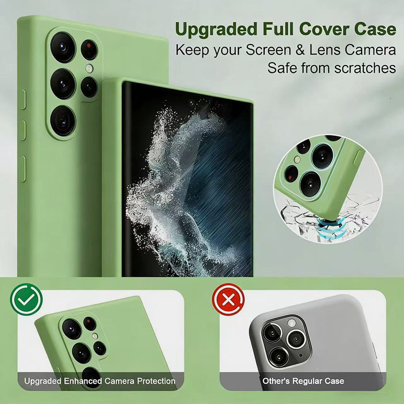 Husa pentru Samsung Galaxy S23 Ultra case, silicon lichid, protectie militara, interior din microfibra-verde pastel