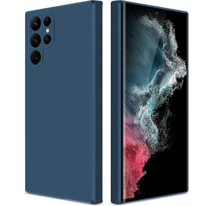 Husa pentru Samsung Galaxy S22 Ultra case, silicon lichid, protectie militara, interior din microfibra-Albastru inchis