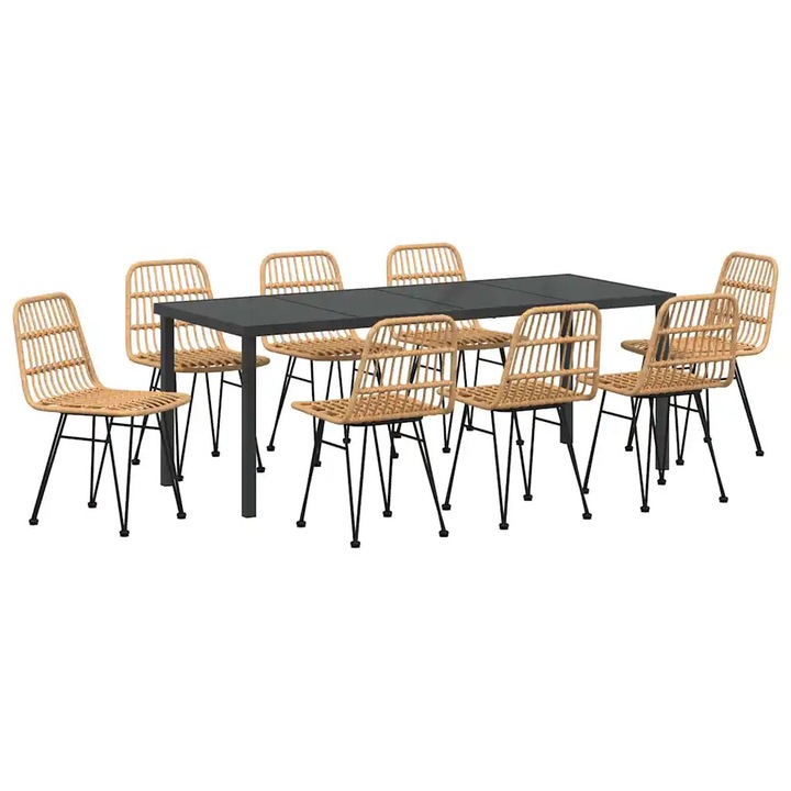 Set de masa pentru gradina 9 pcs Maro Otel vopsit electrostatic, vidaXL, 3379197
