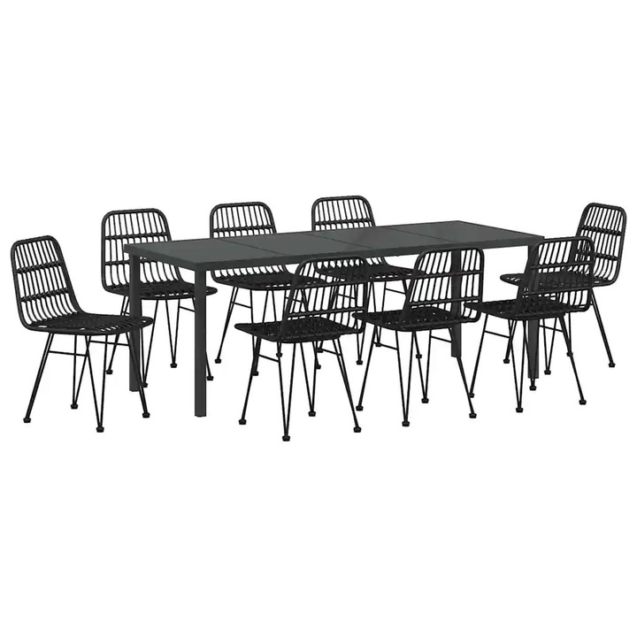 Set de masa pentru gradina 9 pcs Negru, vidaXL, 3379204