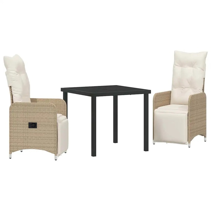 Set de masa pentru gradina cu perna 3 pcs Bej Rattan poli, vidaXL, 3379681