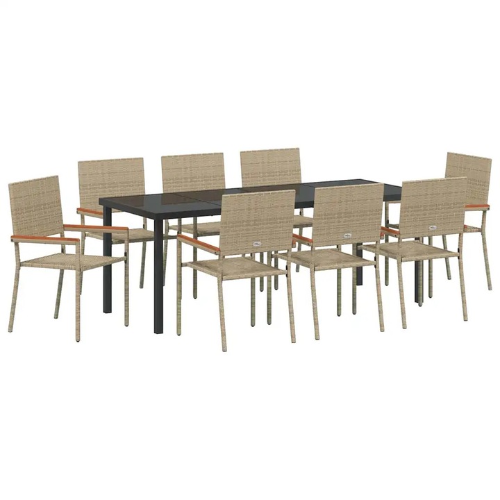 Set de masa pentru gradina cu perna 9 pcs Bej poliratan, vidaXL, 3379722