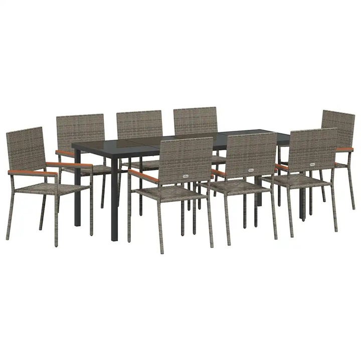 Set de masa pentru gradina cu perna 9 pcs Gri poliratan, vidaXL, 3379715