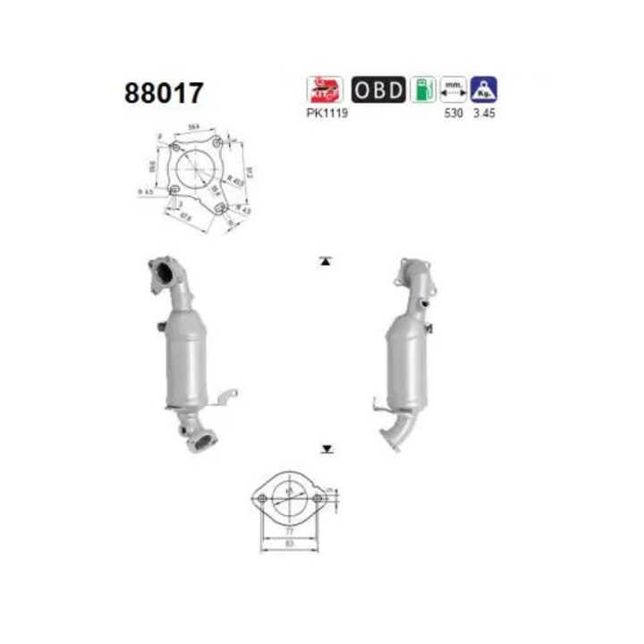 Катализатор 88017 Audi A3 Seat Altea/Leon Skoda Octavia 2/Yeti Vw Beetle/Caddy 3/Golf 6/Golf Plus 5/Jetta 4/Touran