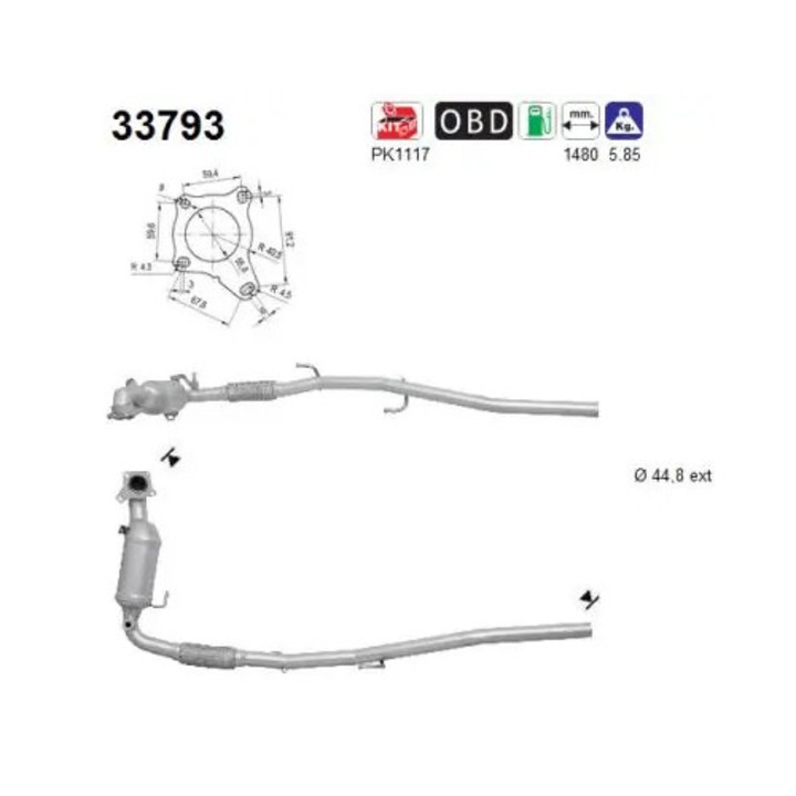 Катализатор 33793 Audi A1 Seat Ibiza 4/Toledo 4 Skoda Fabia 2/Rapid/Roomster/Roomster Praktik Vw Polo 5