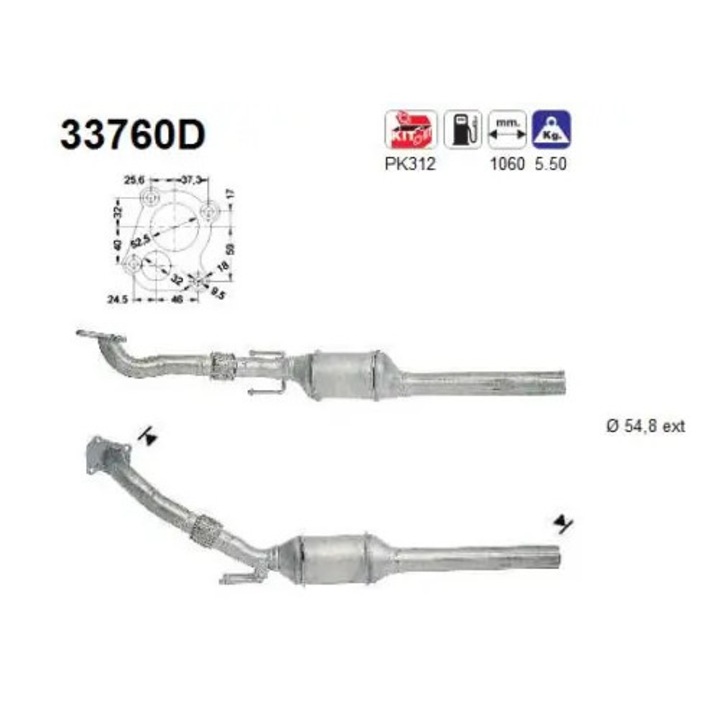 Katalizátor 33760D Audi A3 Seat Leon/Toledo 2 Skoda Octavia 1 Vw Bora/Bora 1/Golf 4