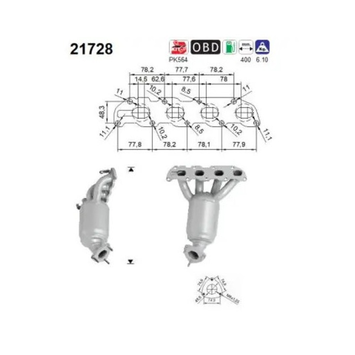 Katalizátor 21728 Opel Agila/Astra G/Astra H/Corsa C/Tigra Twintop Vauxhall Astra Mk 5/Astra Mk Vcombi/Corsa Mk 2