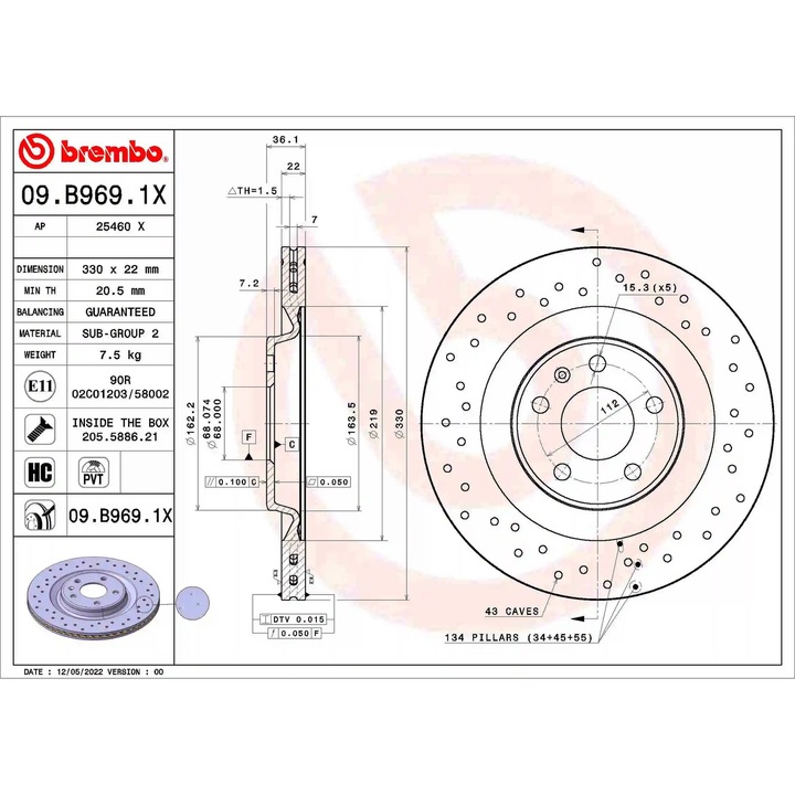 Tárcsafék 09.B969.1X Audi A4 B8/A4 B9/A5/A6 C7/A6 C8/A7/A8 D4/A8 D5/Q5/Q7 Audi (Faw) A4L B8/A4L B9/A6L C7/A6L C8/Q5L