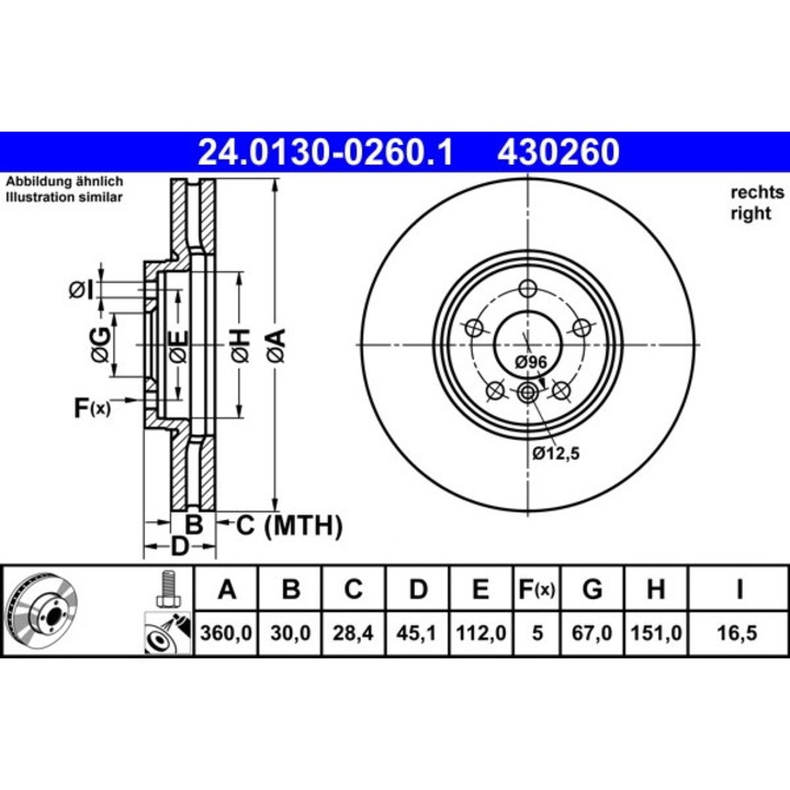 Féktárcsa 24.0130-0260.1 Bmw 1/2 Gran/X1/X2 Mini Mini/Mini Clubman/Mini Countryman