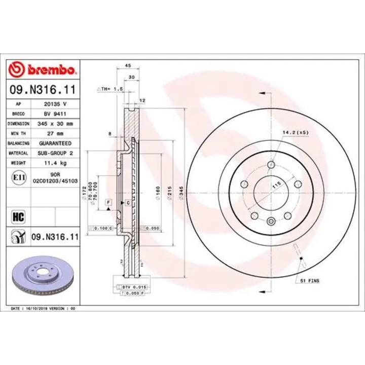 Tárcsafék Frana 09.N316.11 Buick (Sgm) Regal 3/Regal Gs Opel Insignia B/Insignia B Country/Insignia B Grand Sport