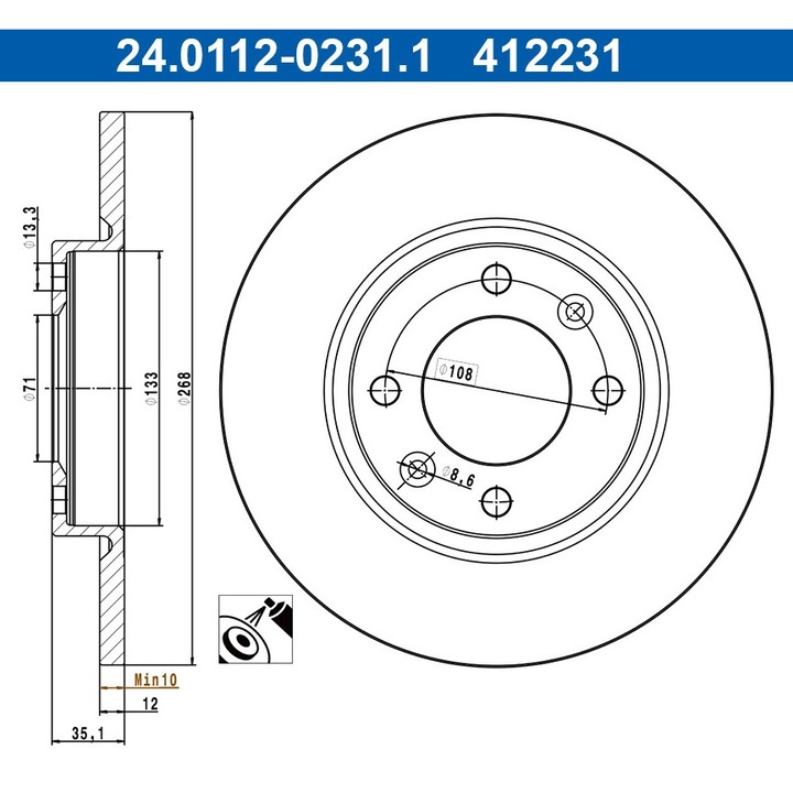 Set Discuri De Frana 24.0112-0231.1 Citroën C4 10/C4 3 Ds Ds 3 / Ds 3 Crossback Opel Corsa F/Mokka Peugeot 2008 2/208 2