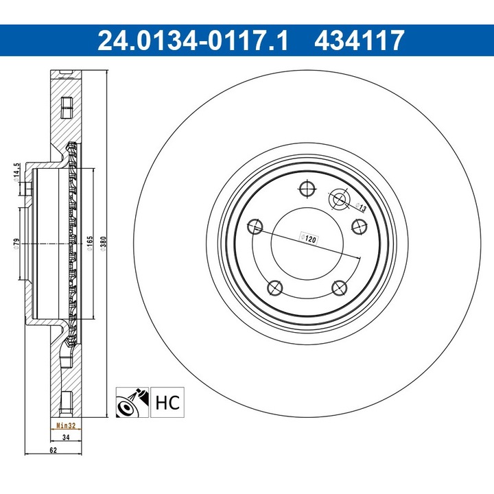 Féktárcsa Frana 24.0134-0117.1 Land Rover Defender/Discovery 5/Range Rover 4/Range Rover Sport 2