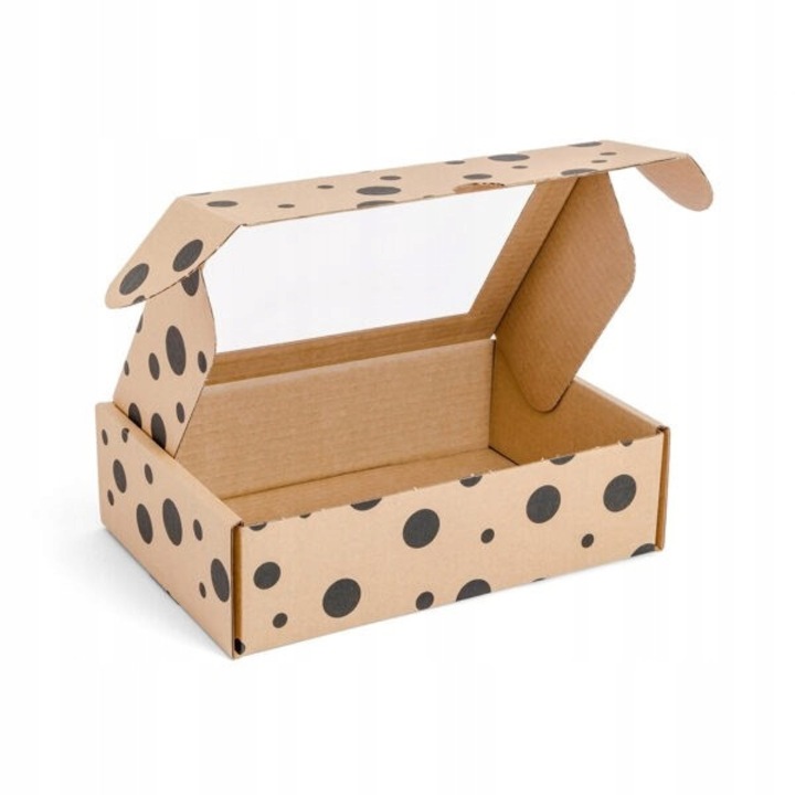 Cutie Din Carton Cu Fereastra, Neopak, Puncte, 280x180x80 mm, Carton Solid, Ambalaj Cadouri Si Artizanat, Alb Cu Imprimeu Puncte Negre