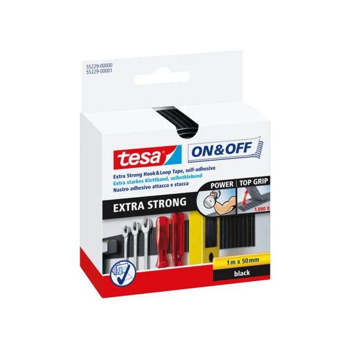 Banda arici pentru fixare obiecte grele, tesa 55229-000, negru, 1 m x 50 mm