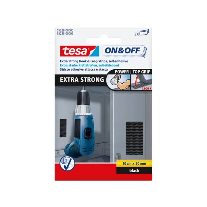 Fasie arici detasabila, tesa, negru, 10 cm x 50 mm, set 2 bucati