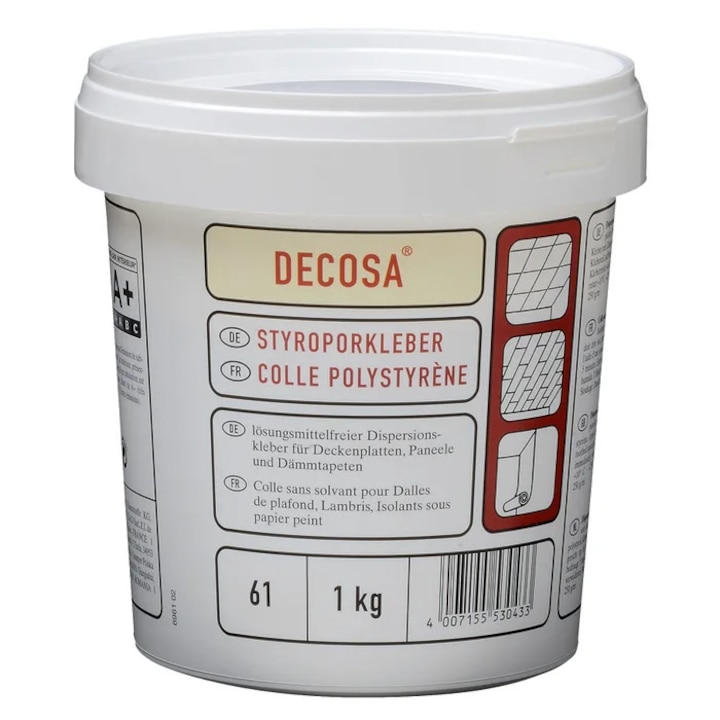 Adeziv pentru placi si profile decorative din polistiren, Decosa, interior, alb, 1 kg