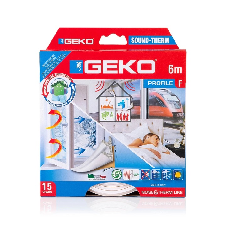 Garnitura adeziva pentru izolare termo-acustica, Geko Sound-Therm, TPE expandat, alb, 9 mm x 6 m
