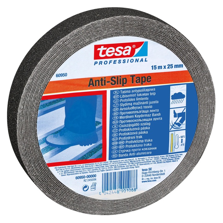 Banda adeziva antialunecare, tesa 60950, 15 m x 25 mm