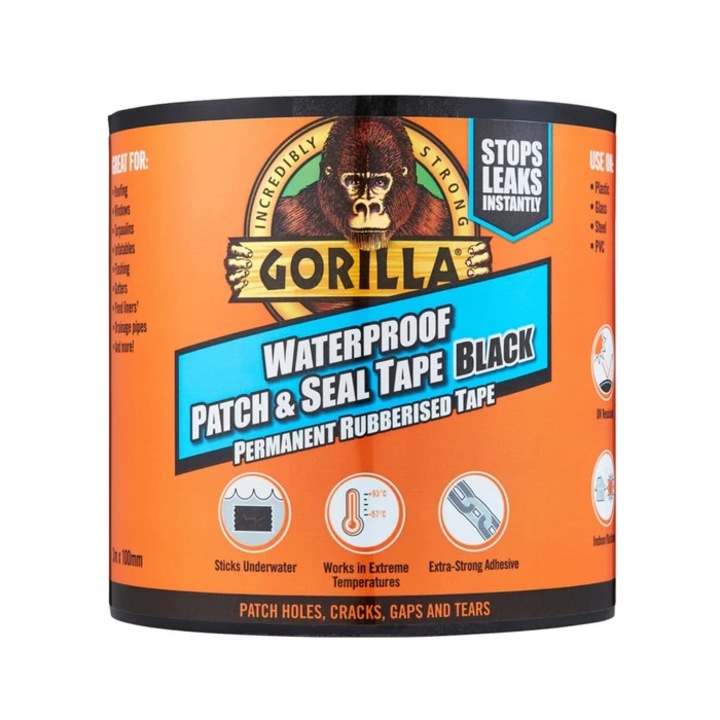 Banda adeziva pentru reparatii, Gorilla Waterproof Patch & Seal, poliester, 100 mm x 3 m