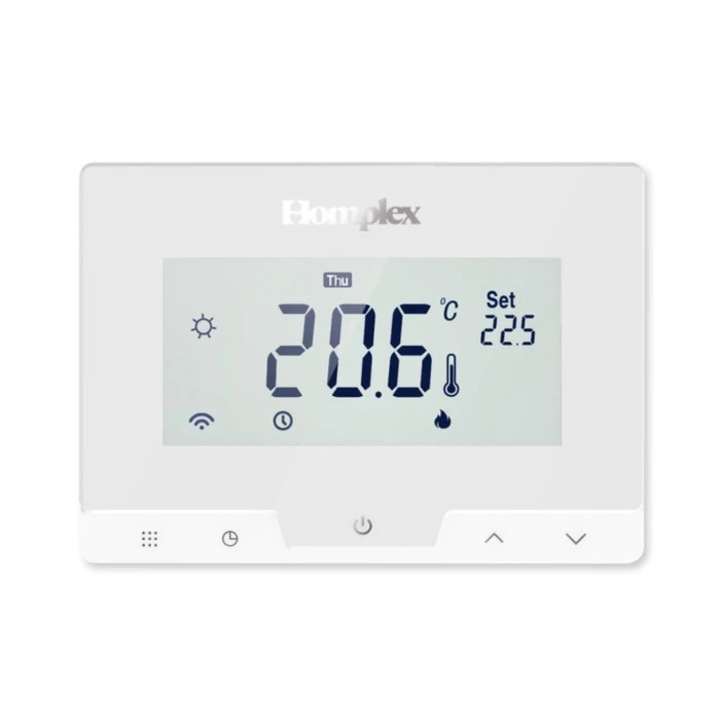 Termostat de ambient pentru centrala, wireless, Homplex 19, Wi-Fi, programabil, afisaj digital, IP21, alb
