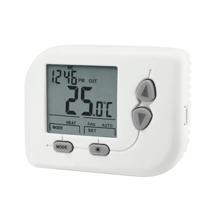 Termostat de ambient pentru centrala, cu fir, Paxton BL-WT152, programabil, digital, 2 x AAA, alb