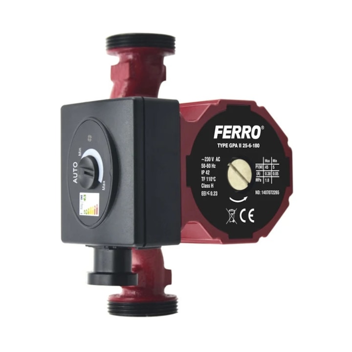 Pompa de recirculare apa calda Ferro Weberman GPA II, 45 W, H max. 6.2 m, Q max. 3 mc/h, 180 mm, 220 V