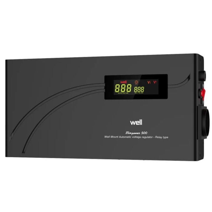 Stabilizator de tensiune cu releu, slim Well AVR-REL-SLIMPOWER500-WL, 500VA / 300W