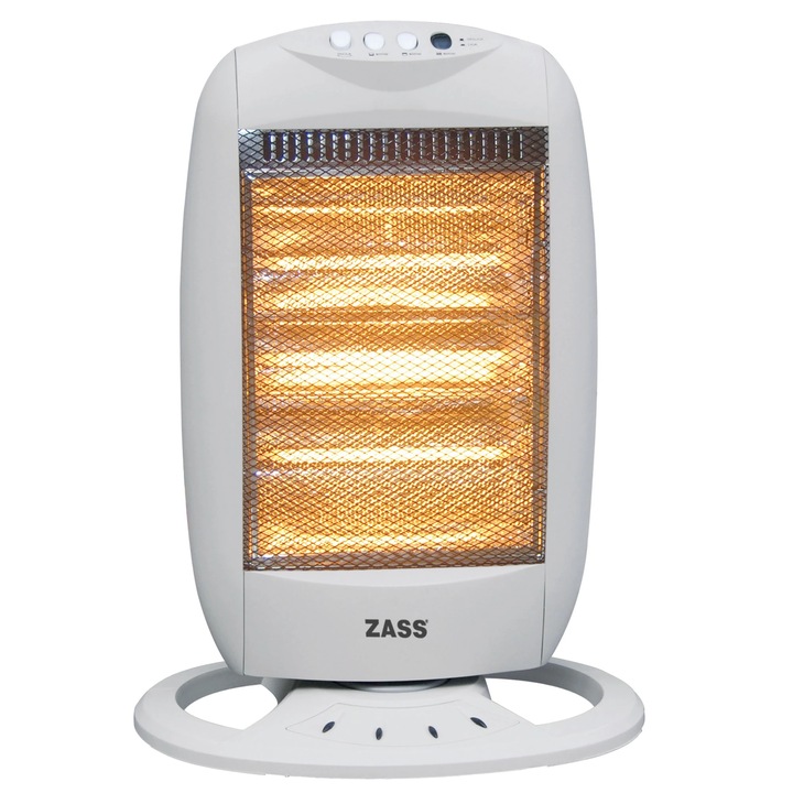 Radiator, halogen, Zass HS-01, 3 trepte, 1200 W, 320 x 125 x 530 mm, 3 elemente incalzire, functie oscilatie, protectie la rasturnare, protectie la supraincalzire, gri