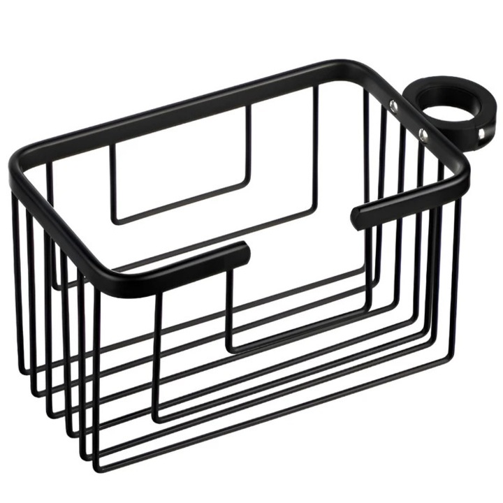 Etajera baie din aluminiu Tatay S6604927, montaj pe coloana / bara, negru, 1 raft, 12.5 x 11.5 x 24 cm