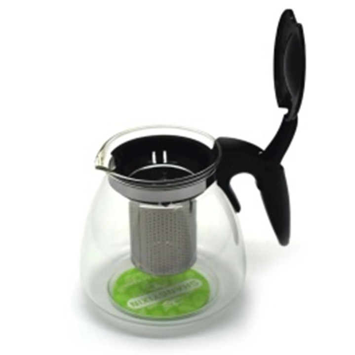 Ceainic cu infuzor, sticla, D1022, transparent + negru, 1100 ml