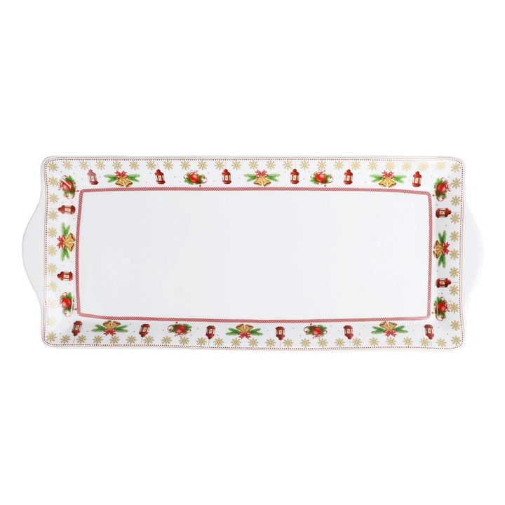 Tava Craciun, dreptunghiulara, pentru servire, EP3948, portelan, multicolor, 34 x 15 x 3 cm