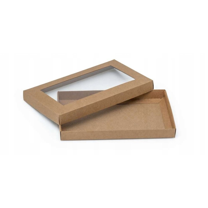 Cutie Cadou Cu Fereastra, Neopak, Model Kraft Natural, 200x120x20 mm, Carton Rezistent, Design Ecologic Ideal Pentru Produse Handmade Si Cadouri Cu Aspect Traditional, Maro
