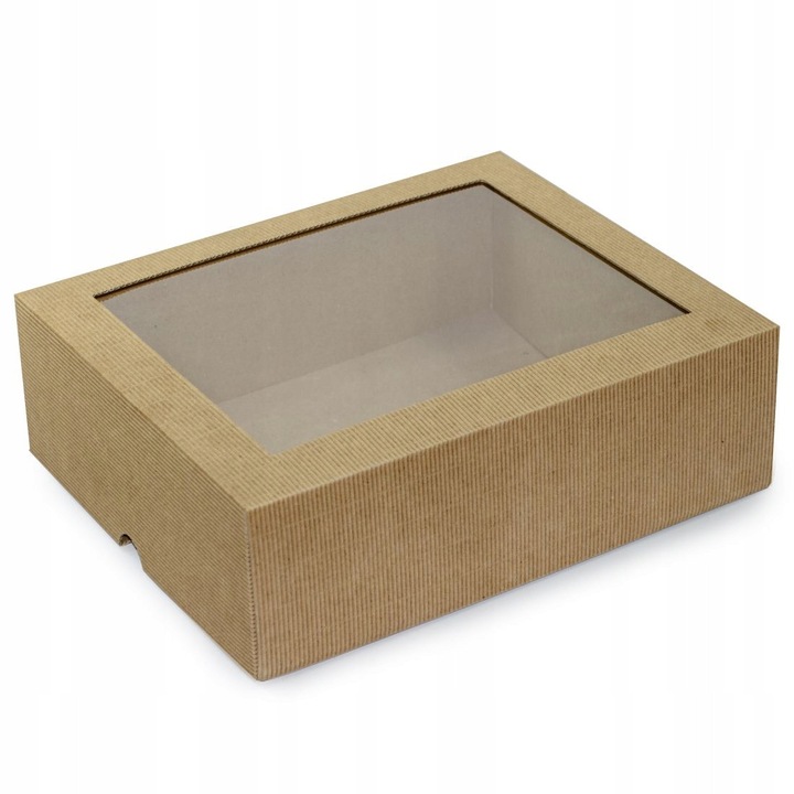 Cutie Decorativa, Neopak, 197x140x65 mm, Carton Ondulat cu Fereastra, Protectie si Expunere Produse, Carton Premium, Aspect Elegant, Ideala pentru Cadouri, Maro Natur