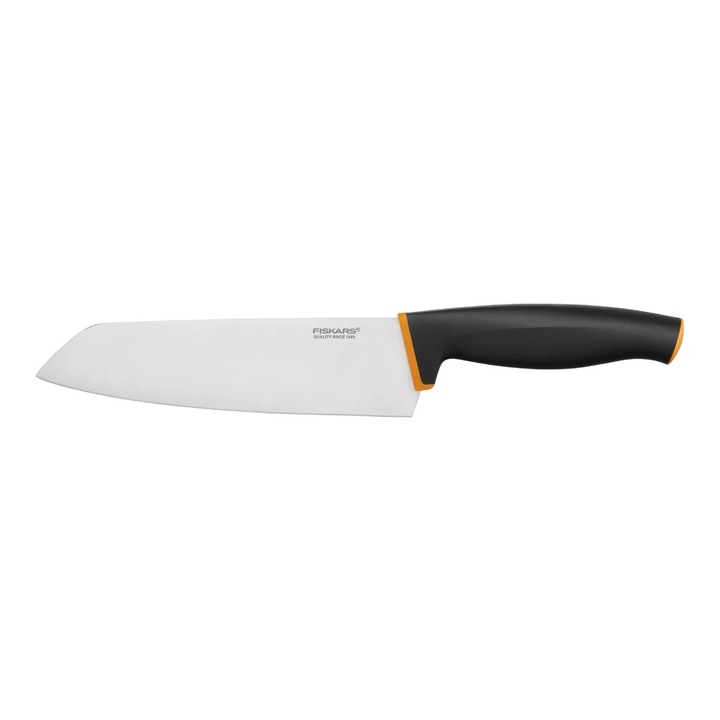 Cutit santoku Fiskars Control+, otel inoxidabil, negru + portocaliu, 16 cm