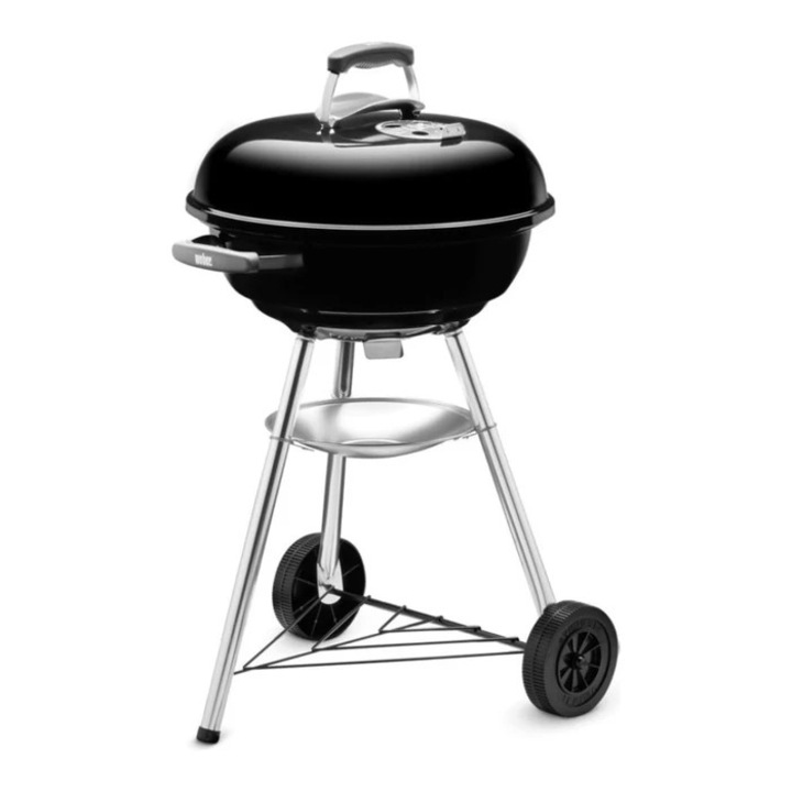 Gratar gradina cu carbuni, portabil, cu roti de deplasare, din otel, 47 cm, demontabil, Weber Compact Kettle