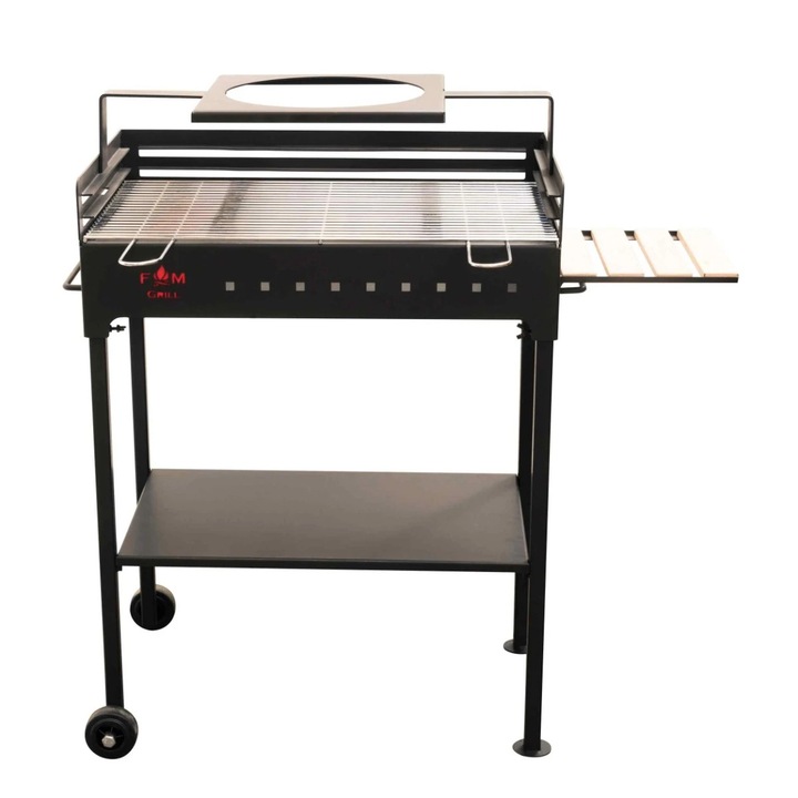 Gratar gradina cu carbuni, portabil, cu roti de deplasare, din tabla otel, 67 x 40 x 94.5 cm, Premium R 3172, demontabil, cu masuta