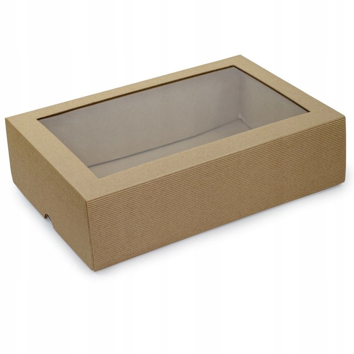 Cutie Telescopica, Neopak, 245x140x75 mm, Carton Ondulat cu Fereastra, Ambalaj Decorativ Rezistent pentru Prezentare Produse si Cadouri, Maro Natur