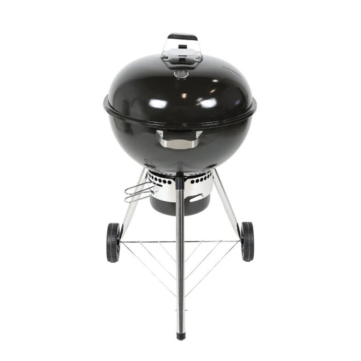 Gratar gradina cu carbuni, portabil, cu roti de deplasare, din otel, 57 cm, demontabil, cu capac, cu ceas de temperatura, Grunman Kettle KY22022HE