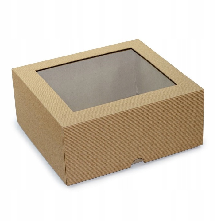 Cutie Telescopica, Neopak, 220x200x105 mm, Gabarit B, Carton Ondulat cu Fereastra, Ambalaj Decorativ pentru Expunere si Cadouri, Maro Natur