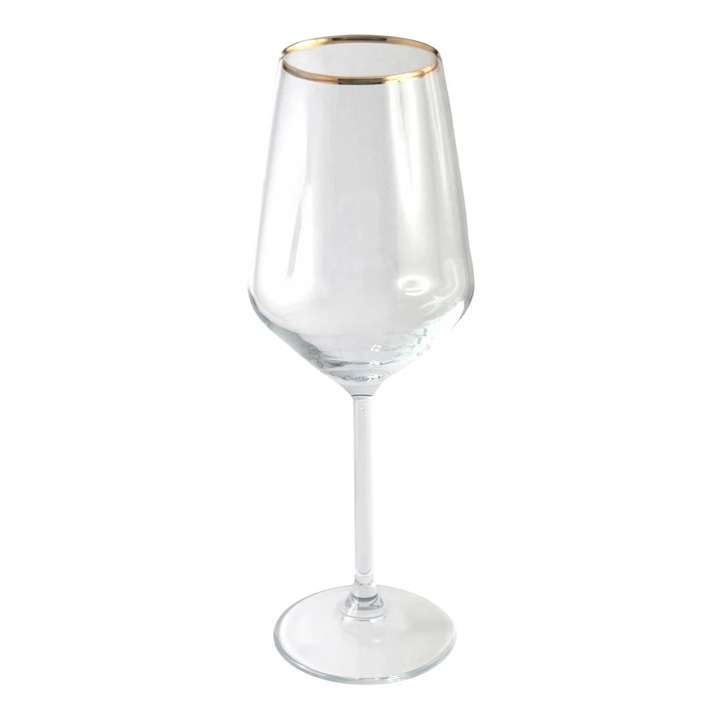 Pahar vin alb 440080, sticla, transparent + auriu, 350 ml, set 6 bucati