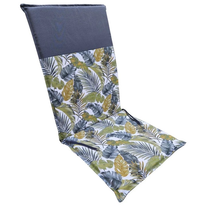 Perna scaun Botanica, bumbac + poliester, gri + verde, 110 x 46 x 4 cm