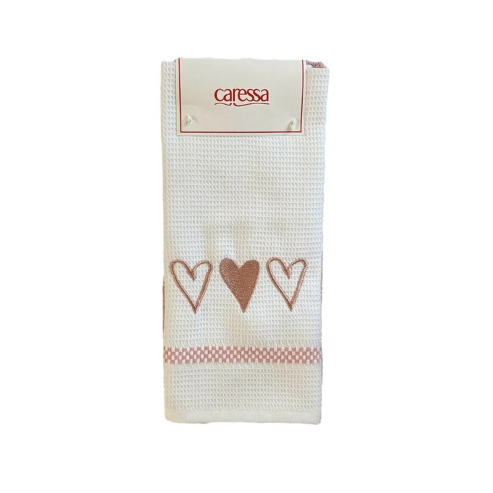 Prosop bucatarie Caressa, bumbac, crem + roz, 40 x 60 cm, set 2 bucati