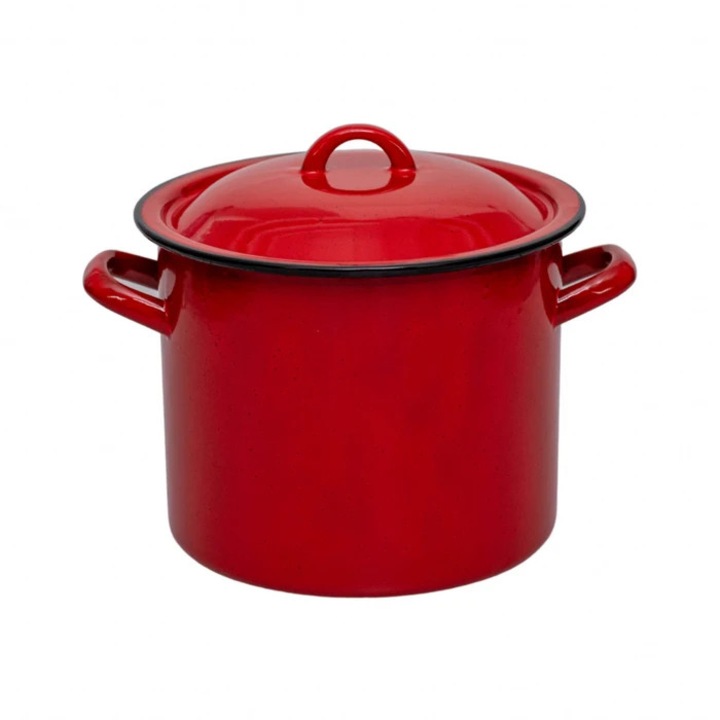 Set oala si capac, Vef, tabla emailata, rosu, 25 cm